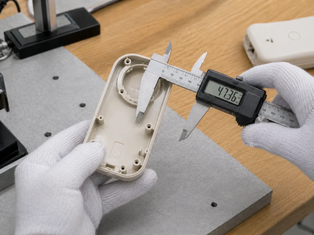 Caliper measurement of ABS consumer product housing internal structure and hole position