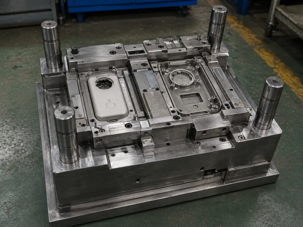 Injection mold display for ABS consumer product housing with matching cavity and core structure