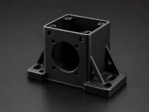 Black ABS plastic housing bracket with mounting holes and support ribs