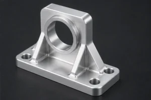 Precision aluminum CNC machined bracket with mounting holes and support ribs