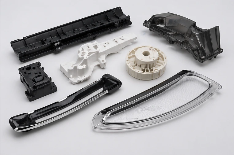 Custom plastic components for automotive housings covers light lenses and interior parts