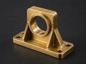 Precision brass CNC machined bracket with mounting holes and support ribs