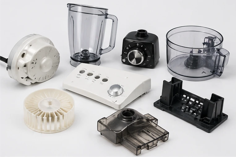 Injection molded plastic components for home appliance products and internal structures