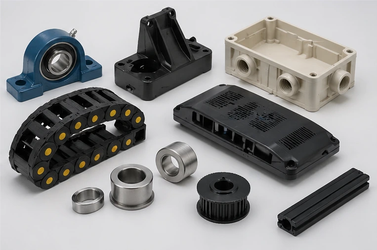 Custom metal and plastic components for industrial equipment machinery and automation systems