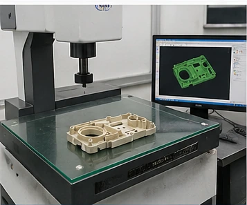 Dimensional inspection of injection molded plastic part with measuring equipment