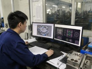 Chinese mold engineer reviewing plastic injection mold CAD design