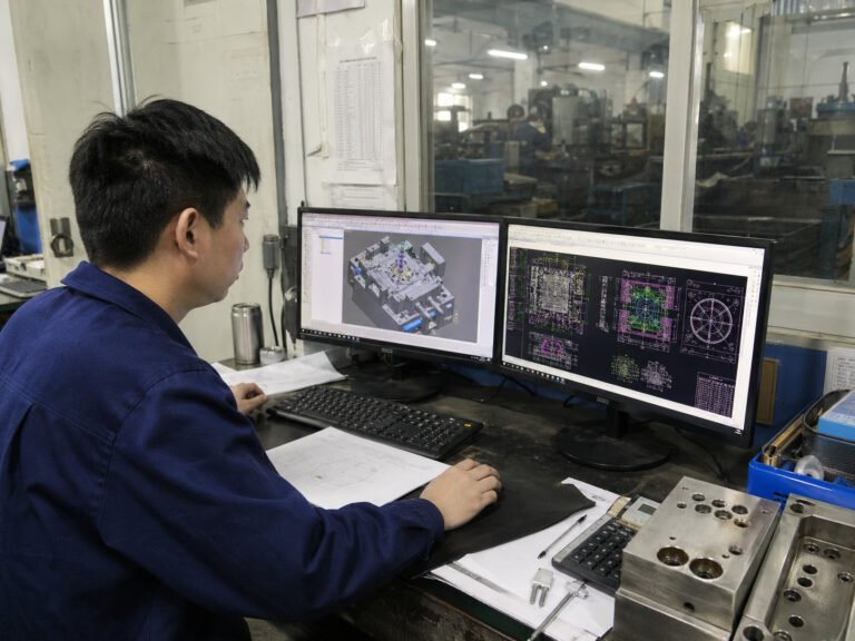 Chinese mold engineer reviewing plastic injection mold CAD design