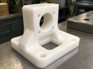 White POM CNC machined plastic bracket with holes and custom structure