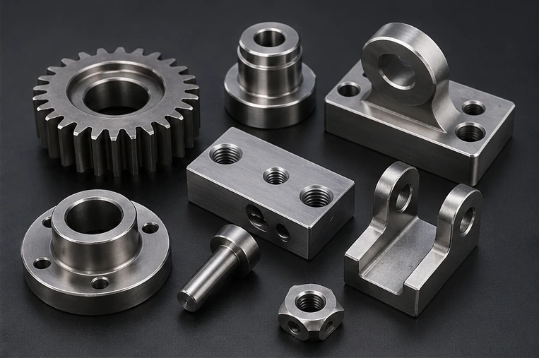 Assorted steel CNC machined parts for industrial and mechanical applications
