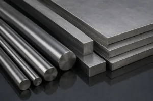 Steel rods and plates used as stock material for custom CNC machining