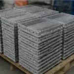 Batch of finished CNC machined aluminum housings stacked on a pallet before final delivery