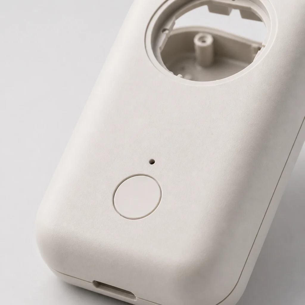 Fine surface texture rounded corners and button hole detail on ABS consumer product housing