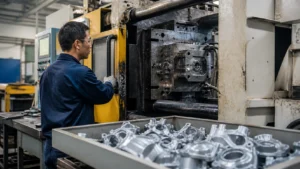 Aluminum die casting machine operation in a professional factory workshop