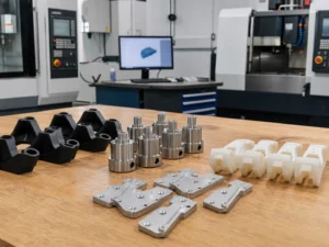 Small batch of custom plastic and metal parts prepared for low-volume production review