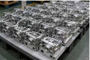 Batch of CNC machined aluminum parts prepared for mass production inspection
