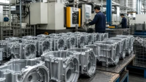 Mass production of aluminum die casting parts in a manufacturing workshop