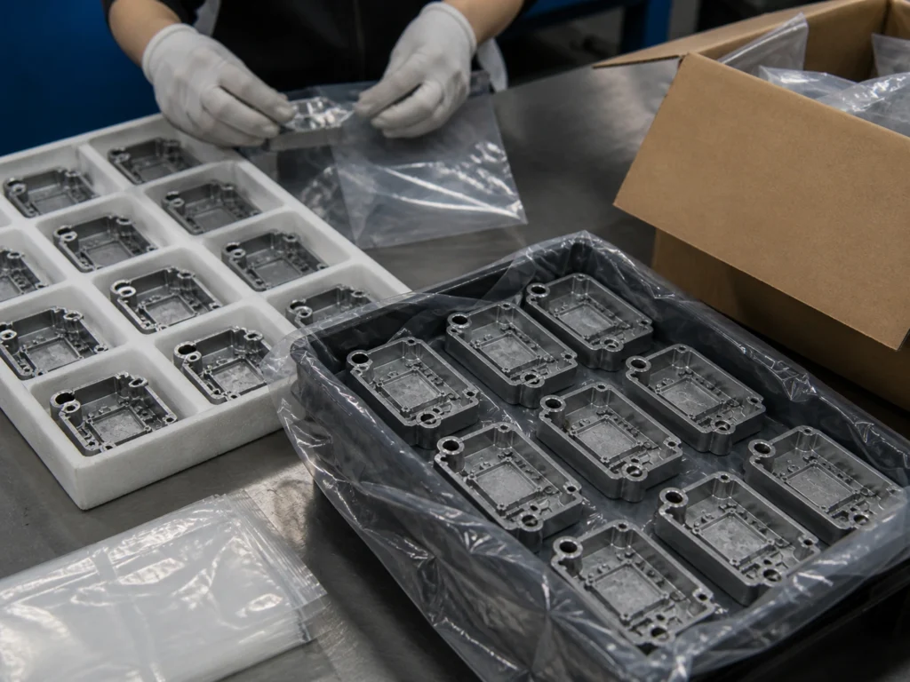 Packing zinc alloy die cast electronic components into protective bags