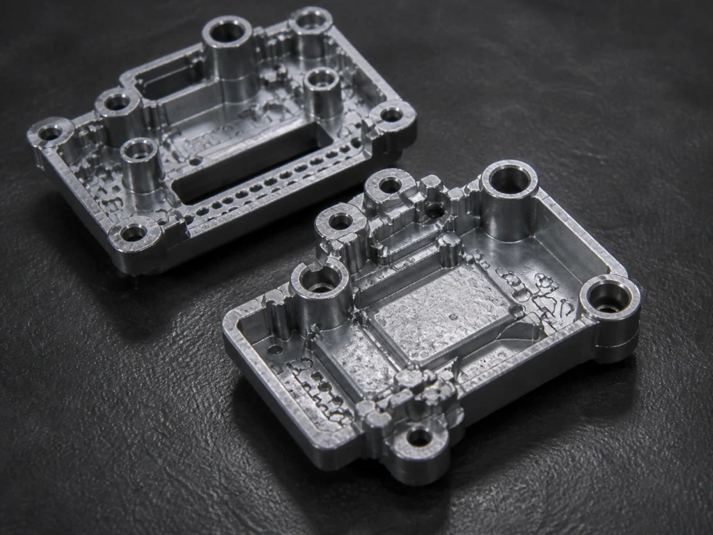 Detailed zinc alloy die cast electronic components with internal structure
