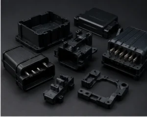 PBT and PET electrical connector housings and molded plastic components