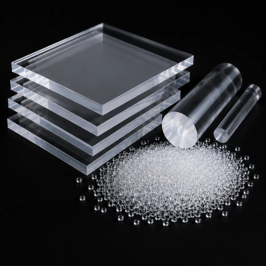 PMMA acrylic material sheets rods and pellets for custom transparent plastic parts