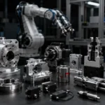 Industrial robotics and automation components with machined housings motors and mechanical parts