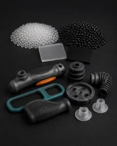 TPU and TPE rubber-like materials with pellets and molded parts